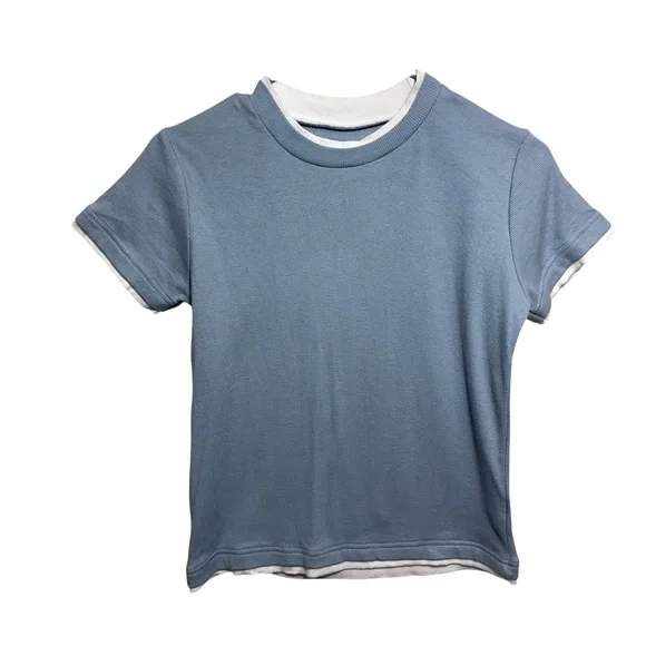 Daily Drills Light Blue Ribbed Layered Tee, M/L - Picture 1 of 5